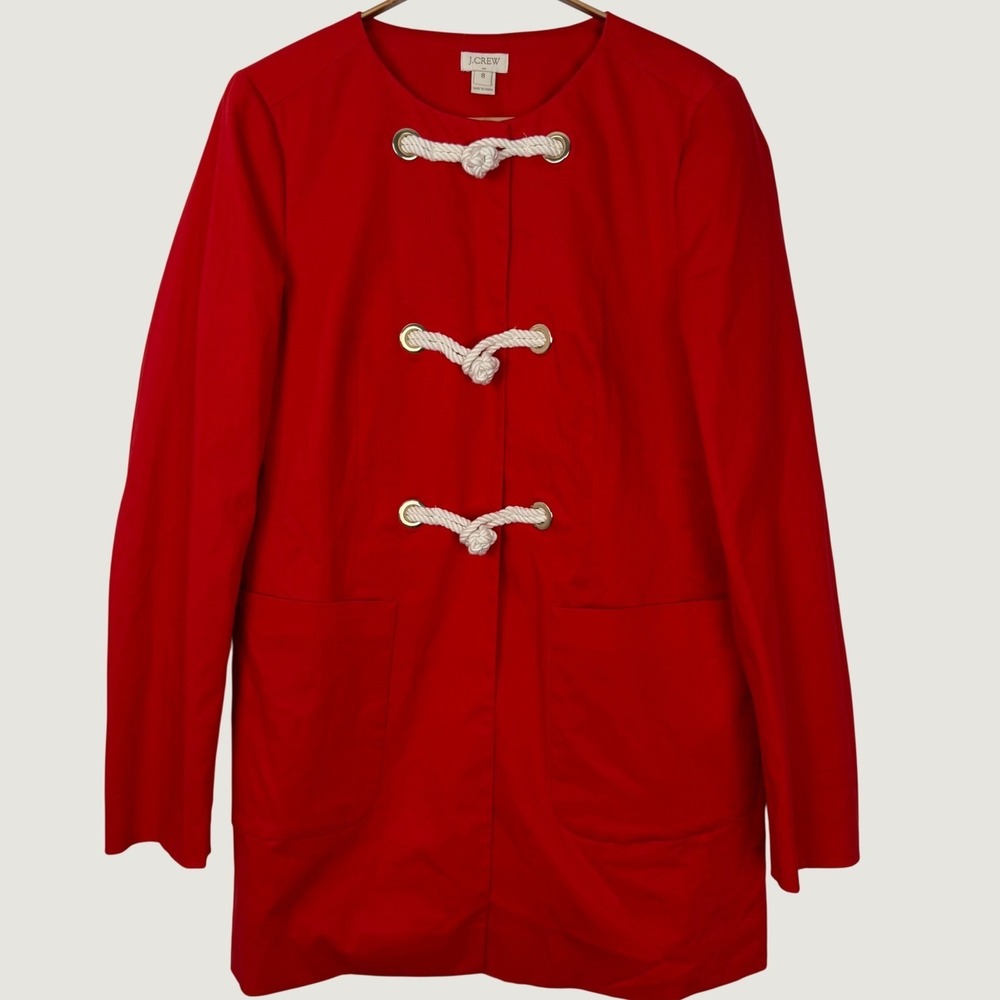 J.Crew Red Cotton Canvas Toggle Coat Nautical Rope Jacket 09307 Size 8